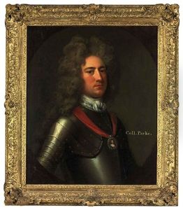 Portrait Of Colonel Daniel Parke Colonial Governor And Army Officer, In Armor, With A Miniature Portrait Of Queen Anne