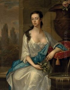 Portrait Of Mary Parker, Wife Of Daniel Dering, By A Fountain