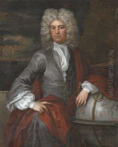 Portrait Of An Admiral In A Blue Coat With A Red Mantle, His Left Arm Resting On A Heavenly Globe