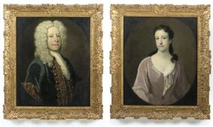Portrait Of A Gentleman (hugh Smith Of Weald Hall, Sheriff Of Essex?; + Portrait Of A Lady; Pair) by Michael Dahl
