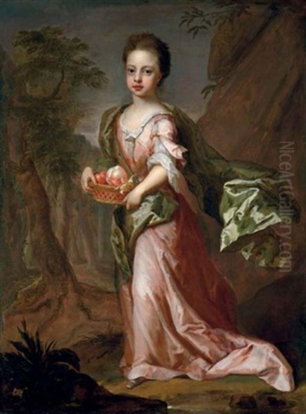 Portrait Of A Young Girl (eleonora Leijoncrona?) In A Pink Dress, An Extensive Landscape Beyond - view 1