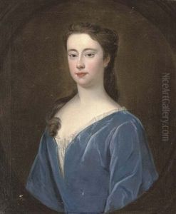 Portrait Of A Lady (mary Holt Of Castleton, Later Mrs Chetham ?) In A Blue Velvet Dress