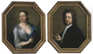 Portrait Of The Artist Hugh Howard, Half-length, In A Dark Coat (+ Portrait Of His Wife Thomasine Howard, Half-length, In A Blue Dress And Wrap; Pair)