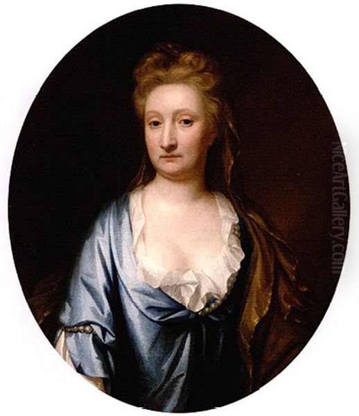 Portrait Of Mrs. Mostyn Wearing A Blue Silk Dress And A Gold Veil - view 1