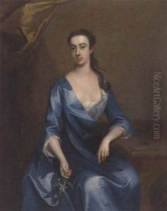 Portrait Of Miss Shafto In A Blue Dress Holding A Sprig Of Orange Blossom In Her Right Hand
