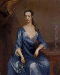 Portrait Of Miss Shafto, Seated, In A Blue Dress Holding A Sprig Of Orange Blossom In Her Right Hand