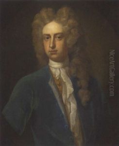 Portrait Of Adam Lees In A Blue Jacket, Gold Waistcoat And White Cravat