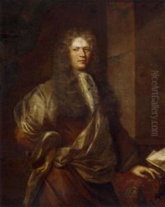 Portrait Of A Gentleman In Brown Robes, Resting His Left Hand By Letters On A Carpet-covered Table