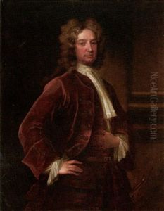 Portrait Of Joseph Musgrave Wearing A Red Coat And Embroidered Waistcoat by Michael Dahl