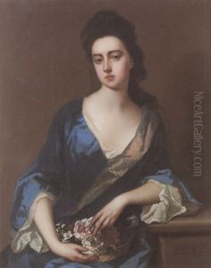 Portrait Of Lady Mary Somerset, The Duchess Of Ormond, Wearing A Blue Dress, Holding A Basket Of Flowers