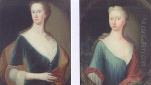 Portrait Of A Lady, Jane Jardine, In A Blue Dress With White Trim And Brown Wrap by Michael Dahl