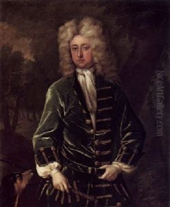 Portrait Of Sir Charles Shuckburgh Wearing A Green Coat, His Dog By His Side