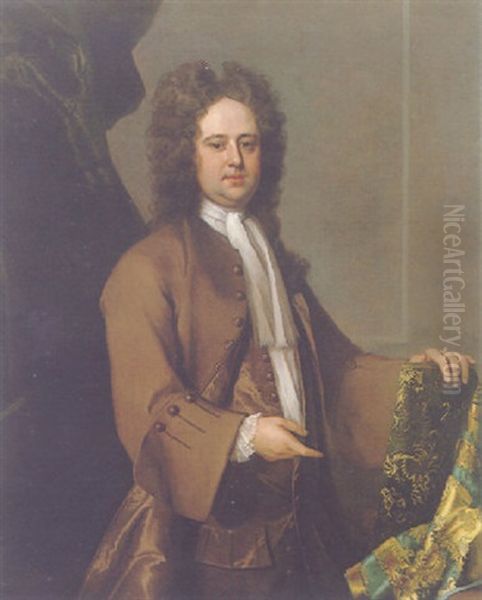 Portrait Of A Gentleman Wearing A Brown Coat, With A Blue Silk Brocade - view 1