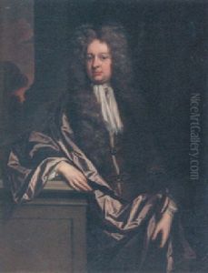 Portrait Of A Gentleman, In A Brown Coat And Cloak, Resting His Arm On A Plinth, A Landscape Beyond