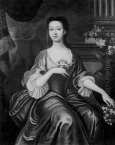 Portrait Of A Lady Seated In An Interior With Classical Decoration by Michael Dahl