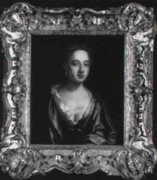 Portrait Of A Lady, Bust Length, In A Brown Dress And Blue Wrap - view 1