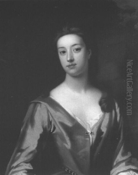 Portrait Of A Lady Wearing A Blue Dress - view 1