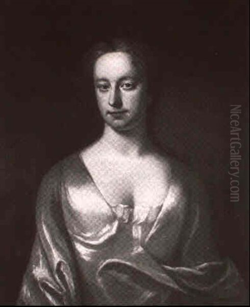Portrait Of A Lady, Half Length, Wearing A Grey Satin Dress - view 1
