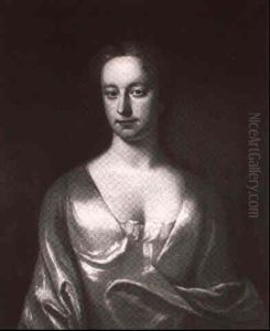 Portrait Of A Lady, Half Length, Wearing A Grey Satin Dress