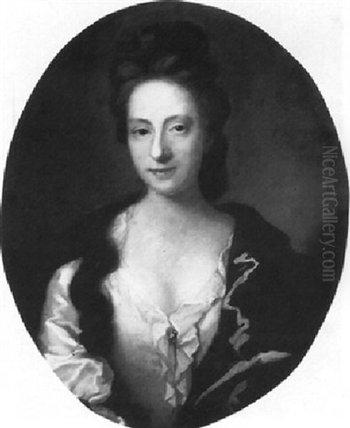 Portrait Of Mrs. Hippesley, Half Length In A White Dress With A Blue Wrap - view 1