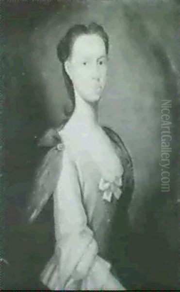 Portrait Of A Lady, Half Length In A White Dress With A Blue Wrap - view 1