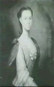 Portrait Of A Lady, Half Length In A White Dress With A     Blue Wrap