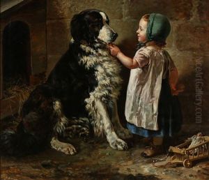 A Little Girl Feeding A Border Collie A Little Girl Feeding A Border Collie