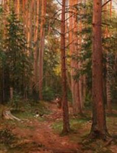 Forest Scene In An Evening Light by Siegwald Johannes Dahl