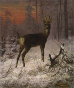 Rehbock In Winterlicher Waldlandschaft Rehbock In Winterlicher Waldlandschaft