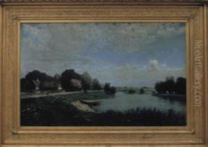 Skansk Gard Vid Vattendrag by Vilhelm Dahlbom