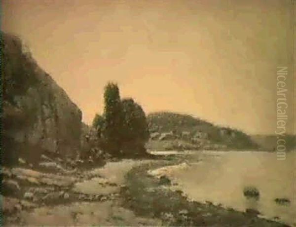 Kustmotiv Med Berg, Skog Och Hus - view 1