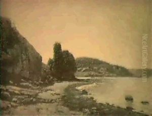 Kustmotiv Med Berg, Skog Och Hus by Vilhelm Dahlbom
