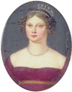 A Lady, A Pearl Bandeau In Her Curled Hair And Wearing A Demi-parrure