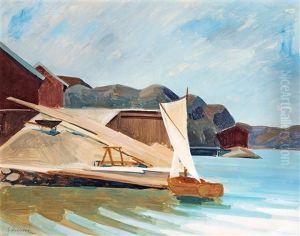 Segelbat Vid Brygga by Ewald Albin Filip Dahlskog