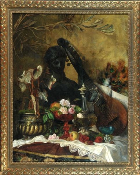Stillleben Mit Mandoline Und Steinskulptur - view 1