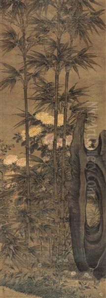 Bamboo, Chrysanthmum And Rocks - view 1