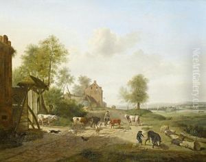 Peasants Grazing Their Cattle In An Open River Landscape by Hendrik van Anthonissen