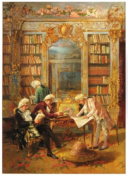 Library Interior With Four Gentlemen Reading - view 1