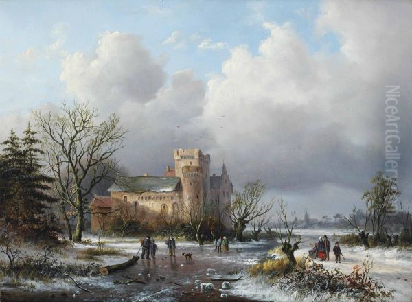 A Winter Landscape With Figures On The Ice Near A Castle - view 1