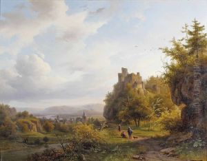 A Rheinish Landscape With A Ruin by Alexander Joseph Daiwaille
