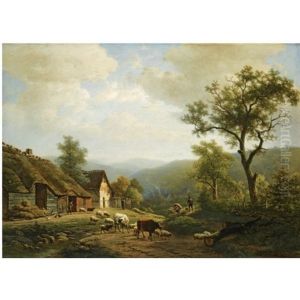 A Hilly Landscape With Cattle Going To The Fields