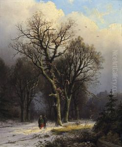 Spazierganger Im Winterwald by Alexander Joseph Daiwaille