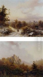 A Peasant Woman On A Snowy Path In Winter by Alexander Joseph Daiwaille