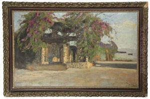 View Of An Asian House Covered With A Bougainvillea by Carel Lodewijk Dake the Younger