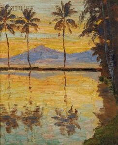 Sunset Beyond The Palms by Carel Lodewijk Dake the Younger