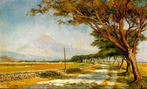 Countryroad With A Volcano In The Background by Carel Lodewijk Dake the Younger