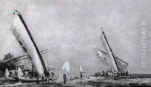 Feluccas At The Beach, Pemalang by Carel Lodewijk Dake the Younger