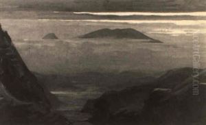 Sunset Over A Volcano by Carel Lodewijk Dake the Younger
