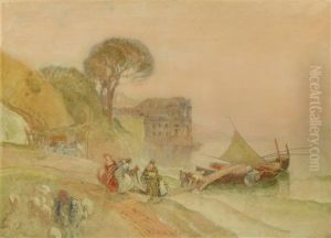 Pescatori Vicino A Palazzo Donn'anna Napoli by Eduardo Dalbono