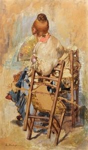 Figurenstudie Einer Frau Mit Facher by Eduardo Dalbono